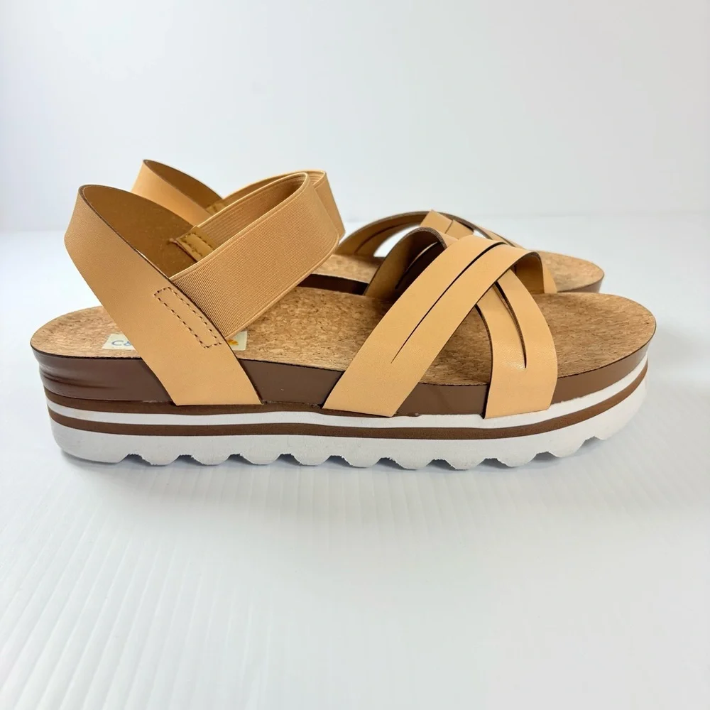 C&C California Platform Cork Sandals Tan Strappy Comfort Sandals Sz10